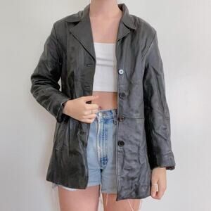 90s vintage black leather blazer
